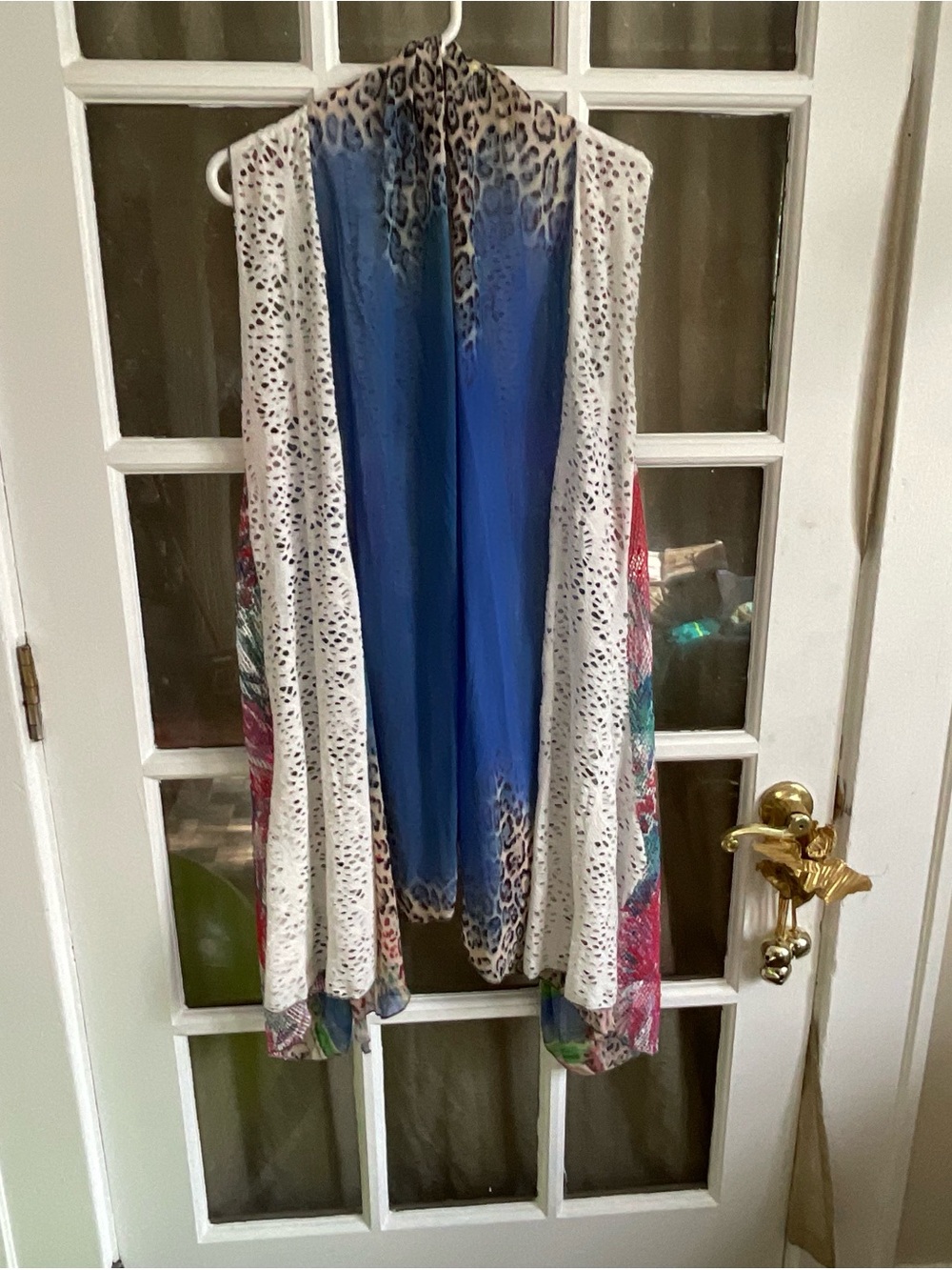 Adore Blue, White & Black Leopard-Trim Layered Kimono